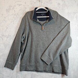 Lands End Mens XL Gray Quarter-Zip Pullover Sweater Cotton Knit Casual Office